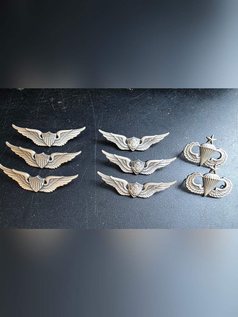 U.S. Army Silver Oxide Pilot Wing/ Senior Parachutist Badges Set